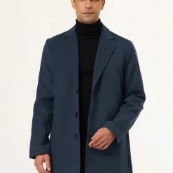 Allegra K Men's Trench Coat Slim Fit Winter Notched Lapel Single Breasted Long Jacket Overcoat