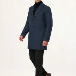 Allegra K Men's Trench Coat Slim Fit Winter Notched Lapel Single Breasted Long Jacket Overcoat