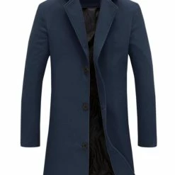 Allegra K Men's Trench Coat Slim Fit Winter Notched Lapel Single Breasted Long Jacket Overcoat