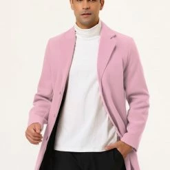 Allegra K Men's Trench Coat Slim Fit Winter Notched Lapel Single Breasted Long Jacket Overcoat