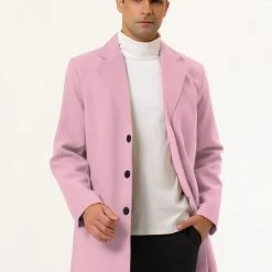 Allegra K Men's Trench Coat Slim Fit Winter Notched Lapel Single Breasted Long Jacket Overcoat