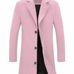 Allegra K Men's Trench Coat Slim Fit Winter Notched Lapel Single Breasted Long Jacket Overcoat