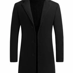 Allegra K Men's Trench Coat Slim Fit Winter Notched Lapel Single Breasted Long Jacket Overcoat