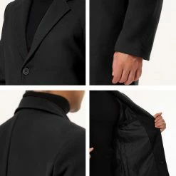 Allegra K Men's Trench Coat Slim Fit Winter Notched Lapel Single Breasted Long Jacket Overcoat