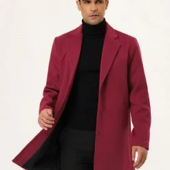 Allegra K Men's Trench Coat Slim Fit Winter Notched Lapel Single Breasted Long Jacket Overcoat