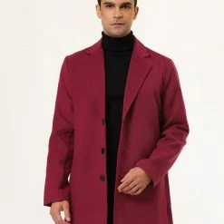 Allegra K Men's Trench Coat Slim Fit Winter Notched Lapel Single Breasted Long Jacket Overcoat