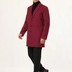 Allegra K Men's Trench Coat Slim Fit Winter Notched Lapel Single Breasted Long Jacket Overcoat