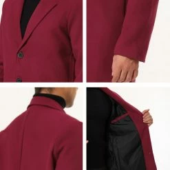 Allegra K Men's Trench Coat Slim Fit Winter Notched Lapel Single Breasted Long Jacket Overcoat