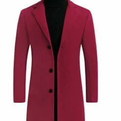 Allegra K Men's Trench Coat Slim Fit Winter Notched Lapel Single Breasted Long Jacket Overcoat