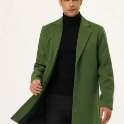 Allegra K Men's Trench Coat Slim Fit Winter Notched Lapel Single Breasted Long Jacket Overcoat