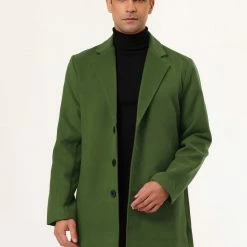 Allegra K Men's Trench Coat Slim Fit Winter Notched Lapel Single Breasted Long Jacket Overcoat