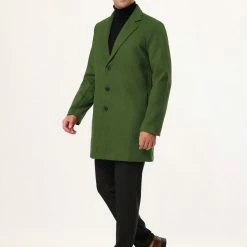 Allegra K Men's Trench Coat Slim Fit Winter Notched Lapel Single Breasted Long Jacket Overcoat