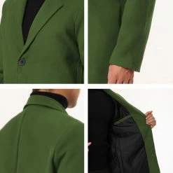 Allegra K Men's Trench Coat Slim Fit Winter Notched Lapel Single Breasted Long Jacket Overcoat