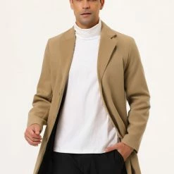 Allegra K Men's Trench Coat Slim Fit Winter Notched Lapel Single Breasted Long Jacket Overcoat