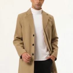 Allegra K Men's Trench Coat Slim Fit Winter Notched Lapel Single Breasted Long Jacket Overcoat
