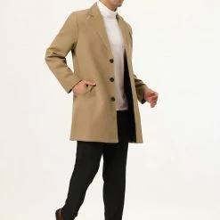 Allegra K Men's Trench Coat Slim Fit Winter Notched Lapel Single Breasted Long Jacket Overcoat
