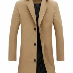 Allegra K Men's Trench Coat Slim Fit Winter Notched Lapel Single Breasted Long Jacket Overcoat
