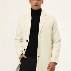 Allegra K Men's Trench Coat Slim Fit Winter Notched Lapel Single Breasted Long Jacket Overcoat