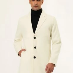 Allegra K Men's Trench Coat Slim Fit Winter Notched Lapel Single Breasted Long Jacket Overcoat