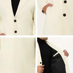 Allegra K Men's Trench Coat Slim Fit Winter Notched Lapel Single Breasted Long Jacket Overcoat