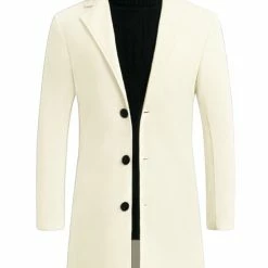 Allegra K Men's Trench Coat Slim Fit Winter Notched Lapel Single Breasted Long Jacket Overcoat