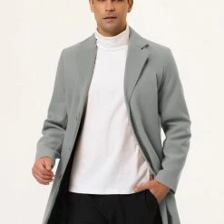 Allegra K Men's Trench Coat Slim Fit Winter Notched Lapel Single Breasted Long Jacket Overcoat