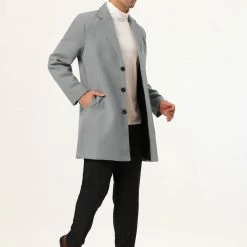 Allegra K Men's Trench Coat Slim Fit Winter Notched Lapel Single Breasted Long Jacket Overcoat