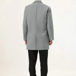 Allegra K Men's Trench Coat Slim Fit Winter Notched Lapel Single Breasted Long Jacket Overcoat