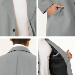 Allegra K Men's Trench Coat Slim Fit Winter Notched Lapel Single Breasted Long Jacket Overcoat