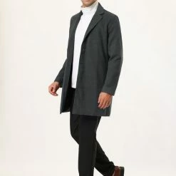 Allegra K Men's Trench Coat Slim Fit Winter Notched Lapel Single Breasted Long Jacket Overcoat