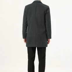 Allegra K Men's Trench Coat Slim Fit Winter Notched Lapel Single Breasted Long Jacket Overcoat