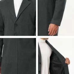 Allegra K Men's Trench Coat Slim Fit Winter Notched Lapel Single Breasted Long Jacket Overcoat