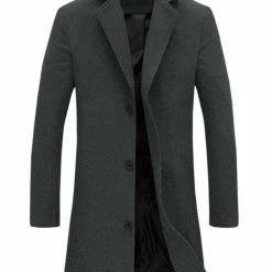 Allegra K Men's Trench Coat Slim Fit Winter Notched Lapel Single Breasted Long Jacket Overcoat