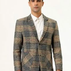 Allegra K Men's Dress Plaid Blazer Single Breasted Slim Fit Two Buttons Checked Sports Coat Suit