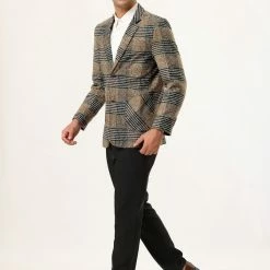 Allegra K Men's Dress Plaid Blazer Single Breasted Slim Fit Two Buttons Checked Sports Coat Suit