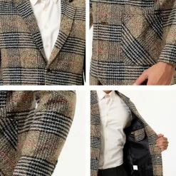 Allegra K Men's Dress Plaid Blazer Single Breasted Slim Fit Two Buttons Checked Sports Coat Suit