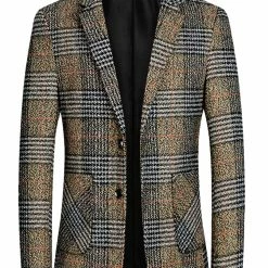 Allegra K Men's Dress Plaid Blazer Single Breasted Slim Fit Two Buttons Checked Sports Coat Suit