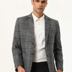 Allegra K Men's Dress Plaid Blazer Single Breasted Slim Fit Two Buttons Checked Sports Coat Suit