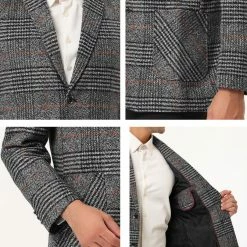 Allegra K Men's Dress Plaid Blazer Single Breasted Slim Fit Two Buttons Checked Sports Coat Suit