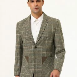 Allegra K Men's Dress Plaid Blazer Single Breasted Slim Fit Two Buttons Checked Sports Coat Suit