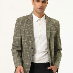 Allegra K Men's Dress Plaid Blazer Single Breasted Slim Fit Two Buttons Checked Sports Coat Suit