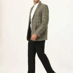 Allegra K Men's Dress Plaid Blazer Single Breasted Slim Fit Two Buttons Checked Sports Coat Suit