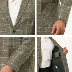 Allegra K Men's Dress Plaid Blazer Single Breasted Slim Fit Two Buttons Checked Sports Coat Suit