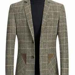 Allegra K Men's Dress Plaid Blazer Single Breasted Slim Fit Two Buttons Checked Sports Coat Suit