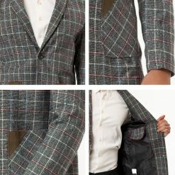 Allegra K Men's Dress Plaid Blazer Single Breasted Slim Fit Two Buttons Checked Sports Coat Suit