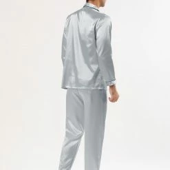 Allegra K Men's Satin Pajama Sets Long Sleeves Button Down Nightwear Sleepwears Loungewear Pjs