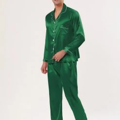 Allegra K Men's Satin Pajama Sets Long Sleeves Button Down Nightwear Sleepwears Loungewear Pjs