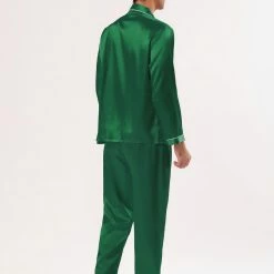 Allegra K Men's Satin Pajama Sets Long Sleeves Button Down Nightwear Sleepwears Loungewear Pjs