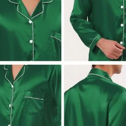 Allegra K Men's Satin Pajama Sets Long Sleeves Button Down Nightwear Sleepwears Loungewear Pjs