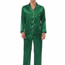 Allegra K Men's Satin Pajama Sets Long Sleeves Button Down Nightwear Sleepwears Loungewear Pjs